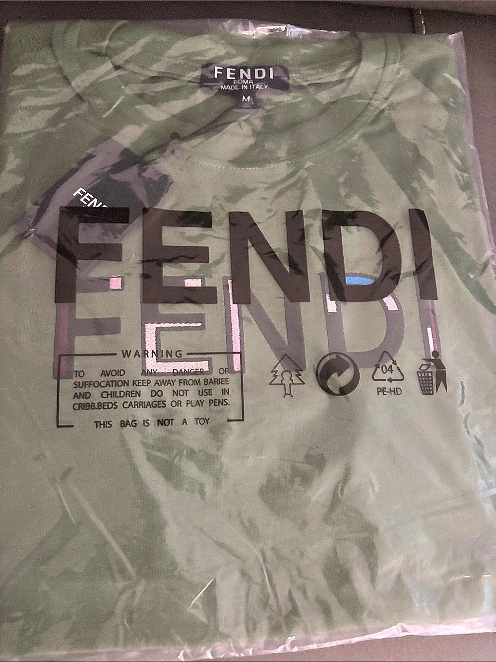 Fendi Camo Short Sleeve Tee in Green & Black Size Medium
